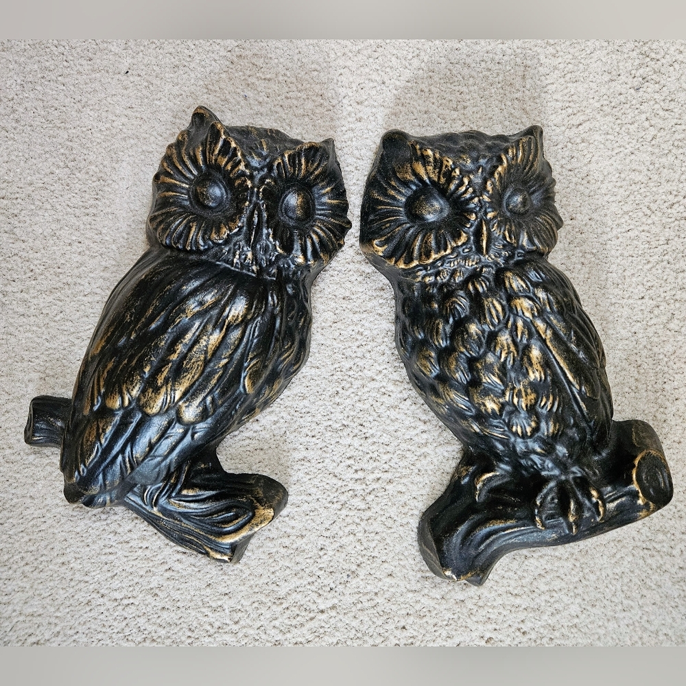 MCM Pair Wooden Owl Wall Art